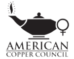 A black silhouette of a genie lamp with a dollar sign-shaped smoke. To the right is a female gender symbol. Below, the text reads American Copper Council.