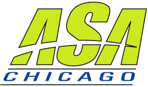 ASA Chicago logo with large yellow-green ASA letters and CHICAGO in blue uppercase letters underneath.