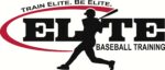 Logo for Elite Baseball Training with a silhouette of a baseball player swinging a bat. The words Train Elite. Be Elite. appear above, and Baseball Training is written below Elite.